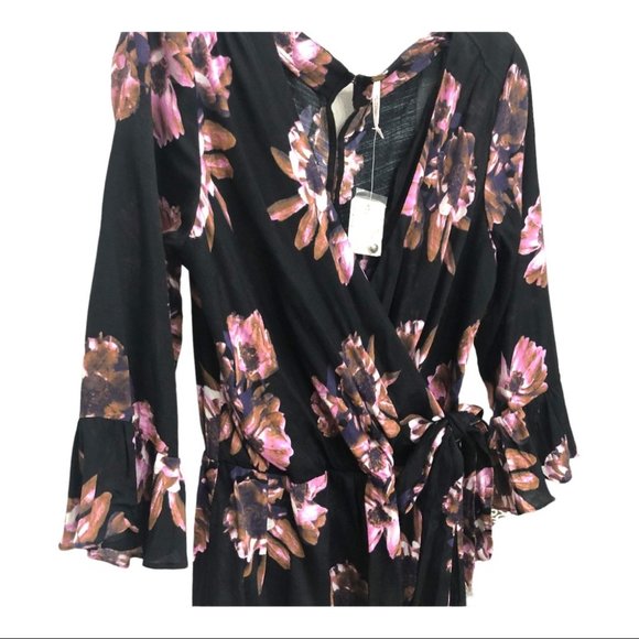 NWT Free People Black with Pink Floral Print Romper Size M - Picture 8 of 15